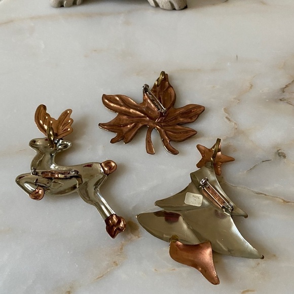 Maple Leaf/Holiday Brooch Copper Handmade Crude Thanksgiving/Holiday Pendant - Picture 5 of 13